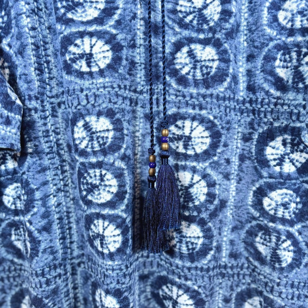Lauren Ralph Lauren Tie-Dye Tassel Peasant Top Women's L Blue Linen Blend Boho - Picture 5 of 10